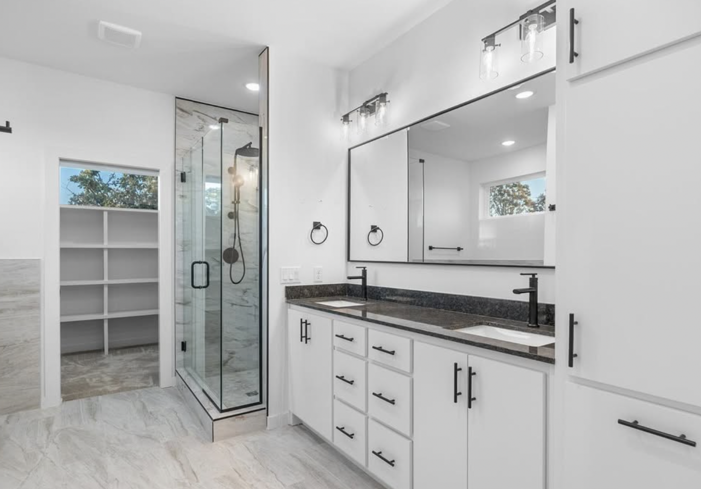 Primary Bath — Marble & Matte Black